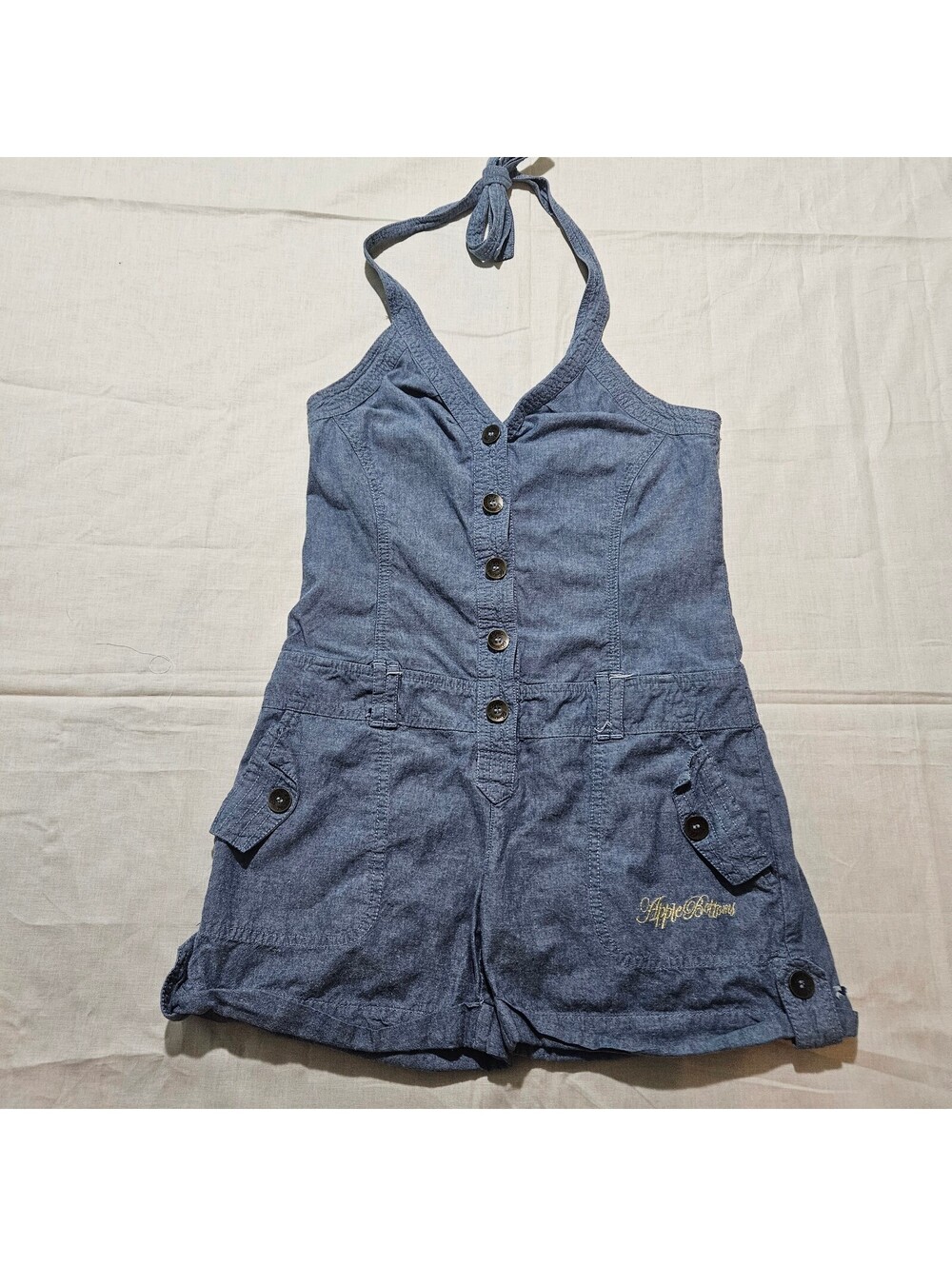 Vintage Y2K Apple Bottoms Denim Halter Romper Sz Medium